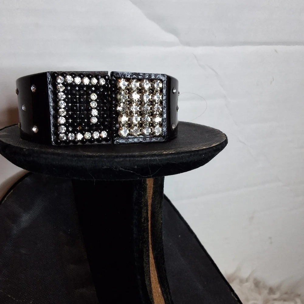 Vintage Black Rhinestone Cuff Bracelet Glam Statement Jewelry